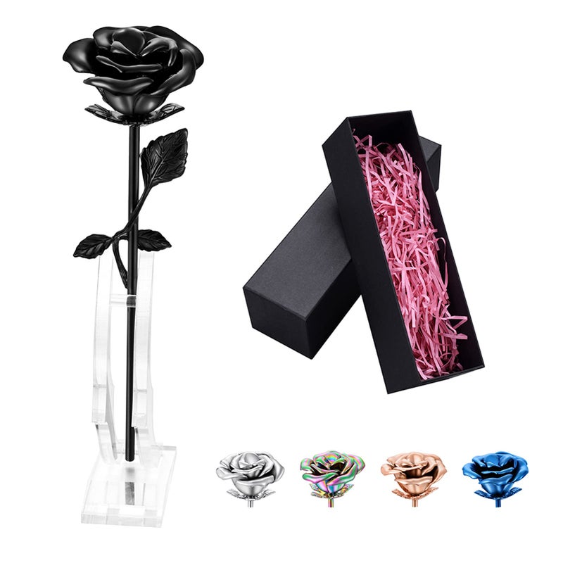 abooxiu Rose Flower Keepsake Urn for Ashes Sympathy Gift Small Stainless Steel Urn Mini Cremation Urn Keepsake Rose for Sharing Human Ashes-Black - Image 1